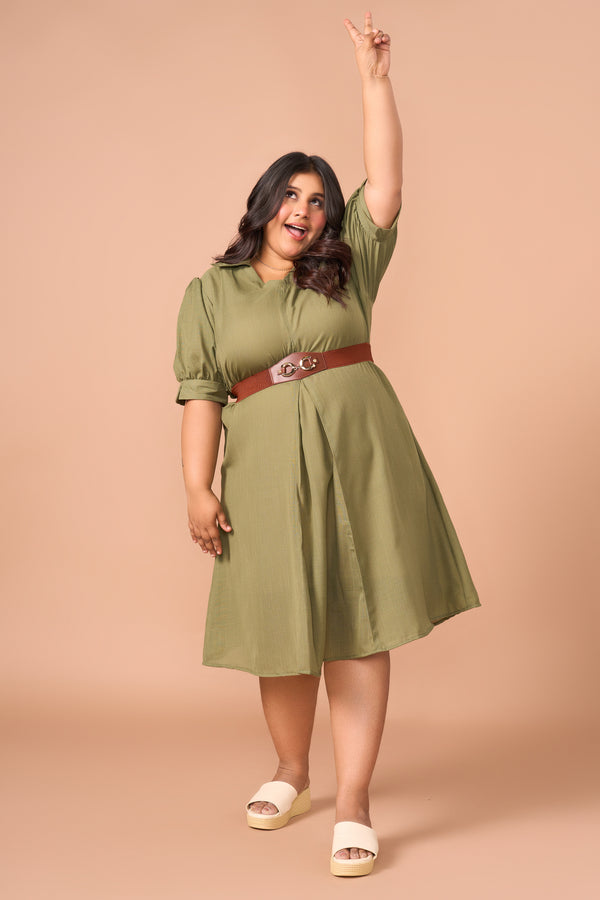 AM to PM Summer Dress (Olive Green) (Includes belt)