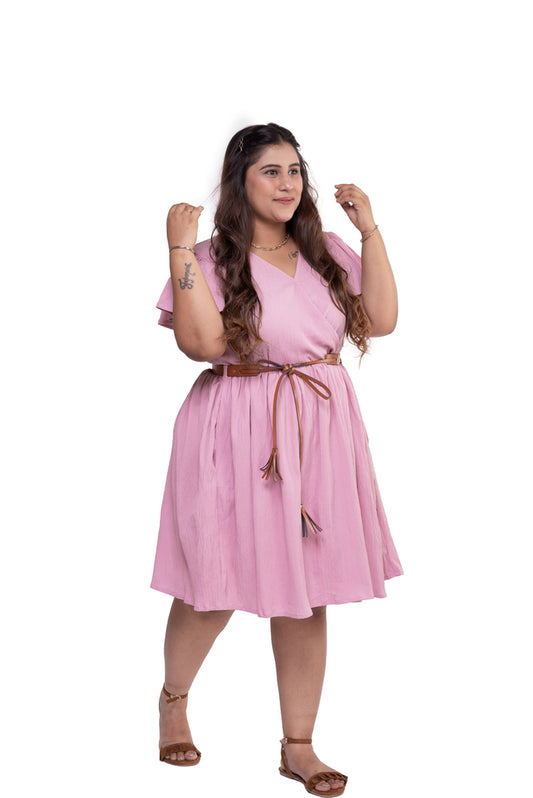 Summer Mini Dress with Belt (Baby Pink)