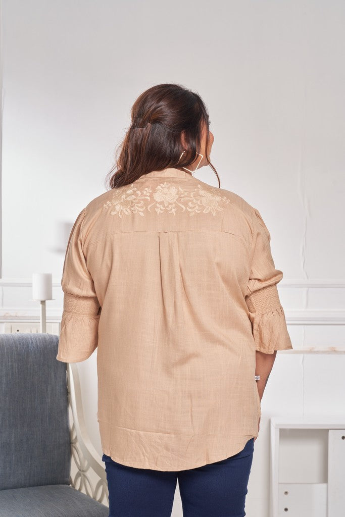 Embroidered Cotton Swing top (Beige)