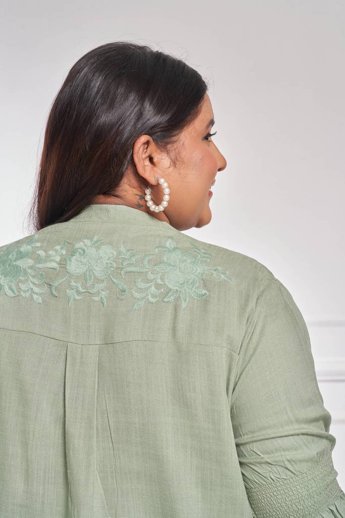 Embroidered Cotton Swing top (Green)