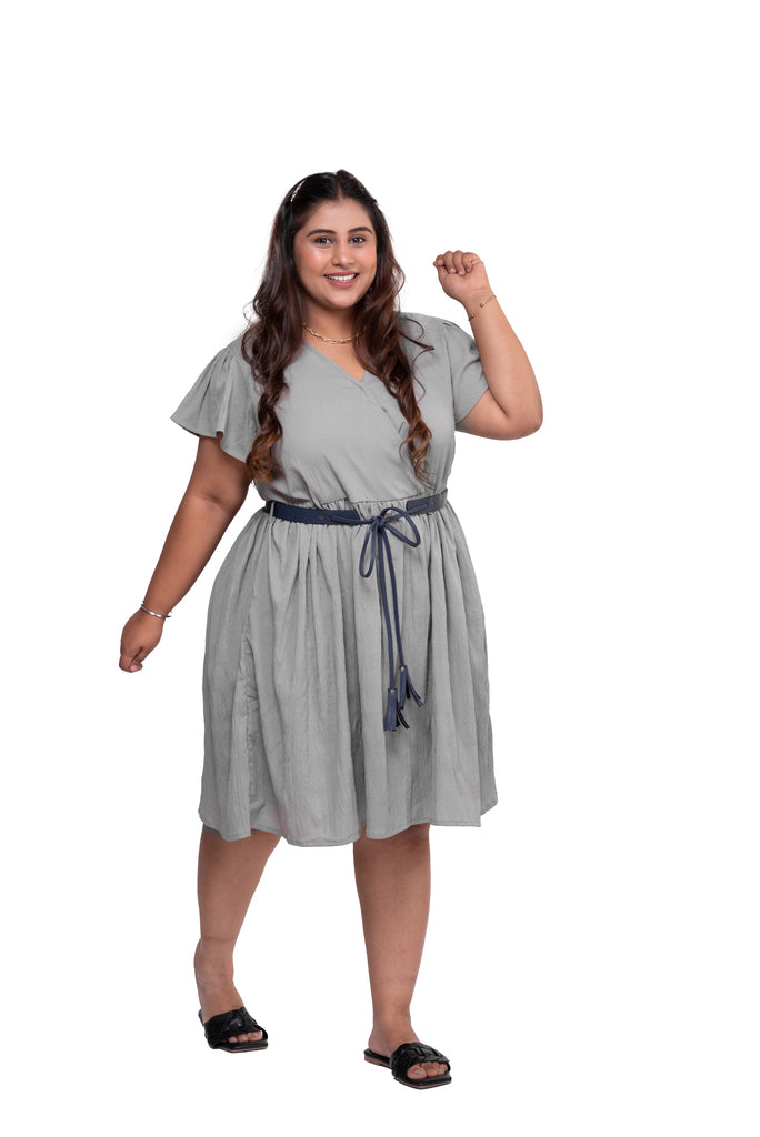 Summer Mini Dress with Belt (Grey)