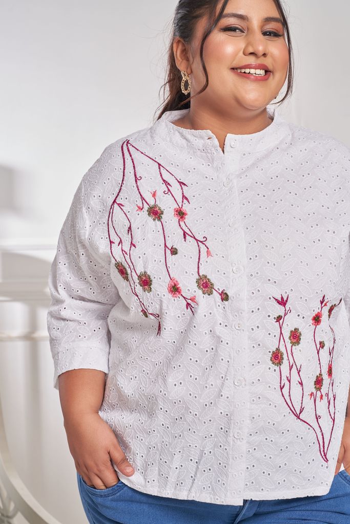 Soft Schiffli Embroidered Shirt (White)