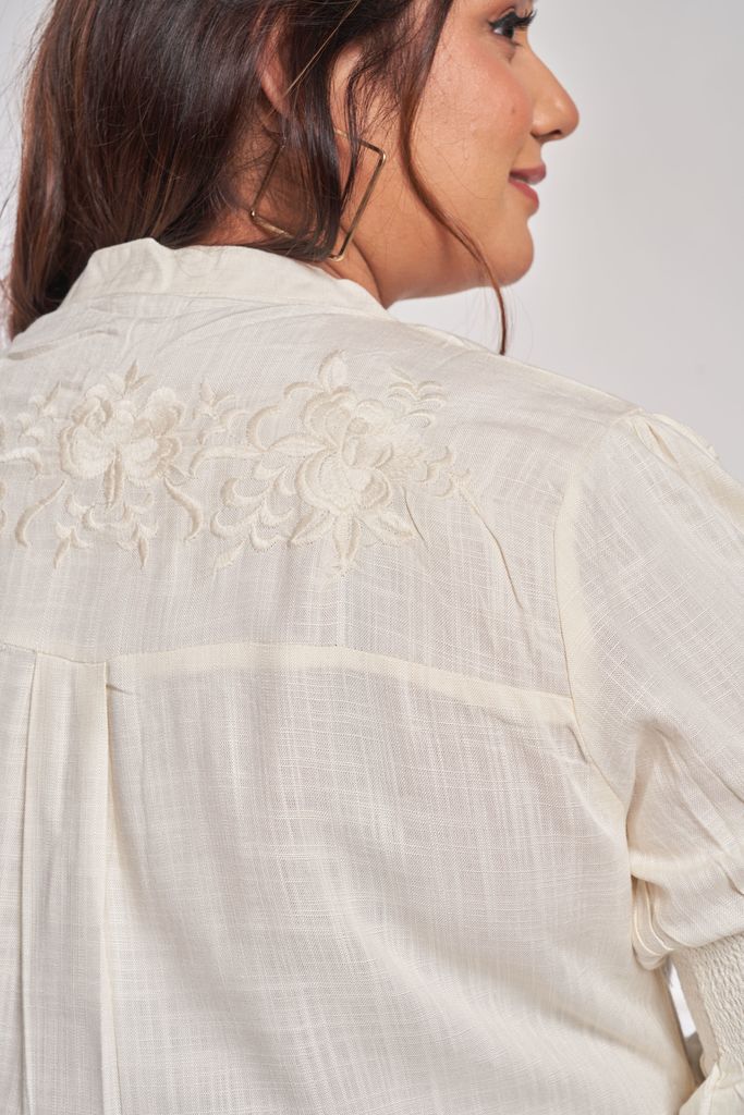 Embroidered Cotton Swing top (White)